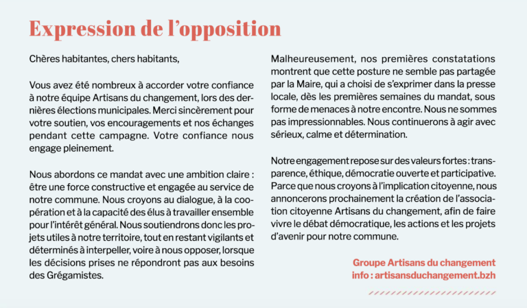 Message du groupe municipal « Les Artisans du changement »